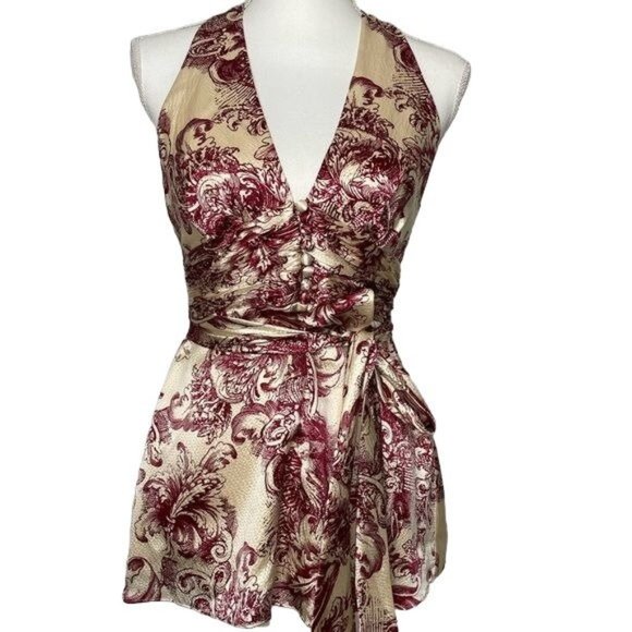 BCBGMaxAzria Tops - BCBGMaxAzria ladies silk blouse red and white halter top size small